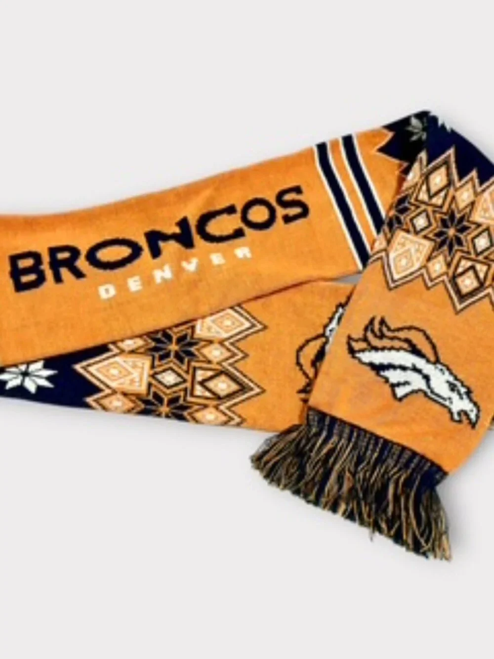 Forever Collectibles Denver Broncos Scarf Snowflakes Fringe Orange and Navy